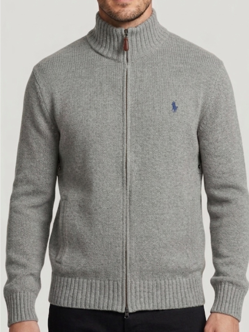 Polo Ralph Lauren Sage Green Full-Zip Cotton Knit Sweater